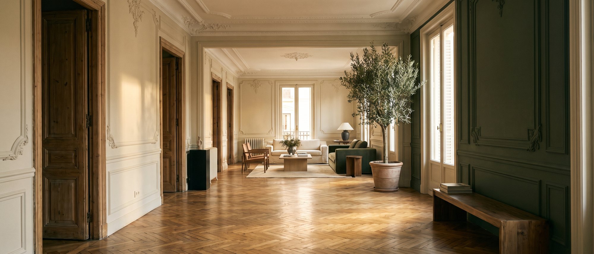 Recibidor luminoso de una vivienda señorial en Madrid